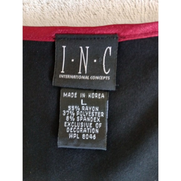 INC Womens Black Red Trim Midi Dress Asymmetrical Ruffle Hem Y2K Style Size L - Picture 15 of 15